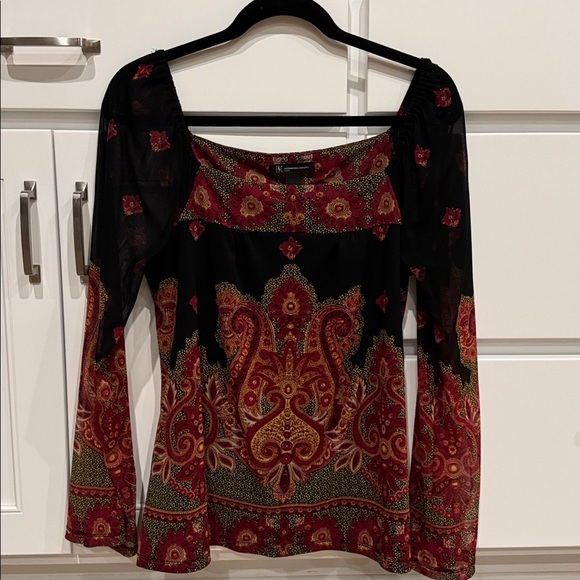INC International Concepts Tops - INC Boho chic peasant blouse Top Womens L sheer puff sleeves square neckline